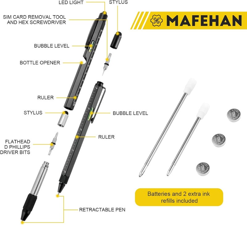 MAFEHAN Father's Day Gifts from Daughter Son Wife, 9 in 1 Multitool Pen, Gifts for Men Who Have Everything, Unique Gifts for Dad from Daughter Son, Dad Gifts for Him, Husband, Grandpa, Boyfriend - All Black - Image 3
